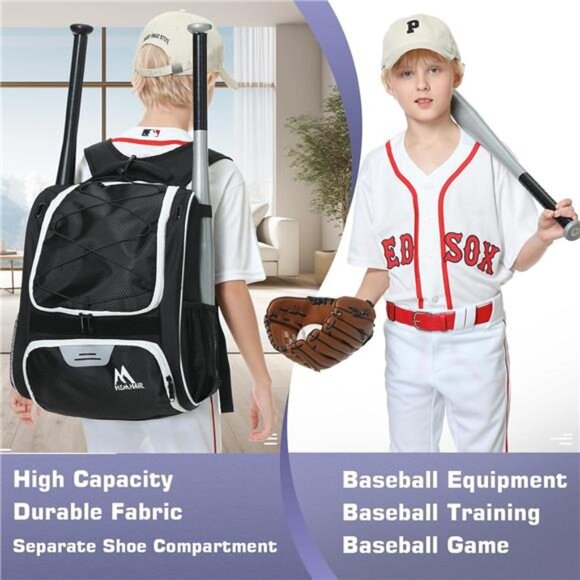 Baseball Bag-Baseball Backpack Holder for Baseball, Large Main Compartment - Picture 5 of 7